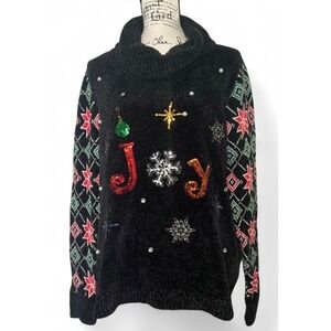 99 Jane Street Christmas Sweater‎ Holiday Joy Sequin Ornament Black XXL